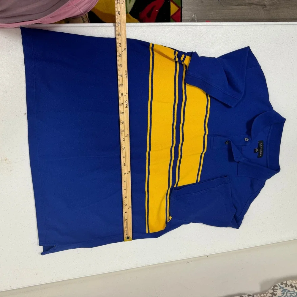 Banana‎ Republic Mens XL Blue Yellow Striped Short Sleeve Pique Polo Shirt